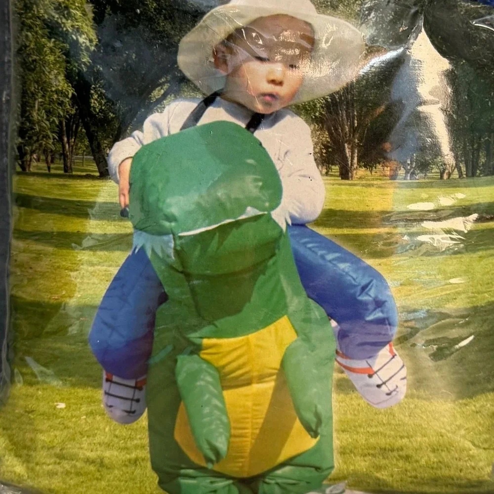 Inflatable Dinosaur Costume Kids One Size Green Ride-On T-Rex Outfit NEW